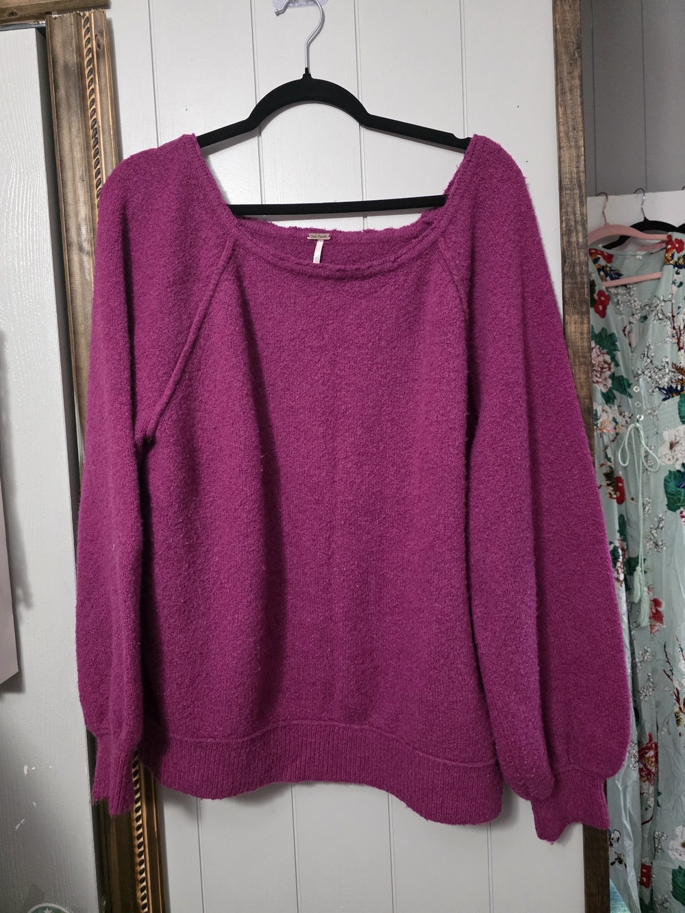 Free People Deep Magenta Scoop Neck Pullover Sweater